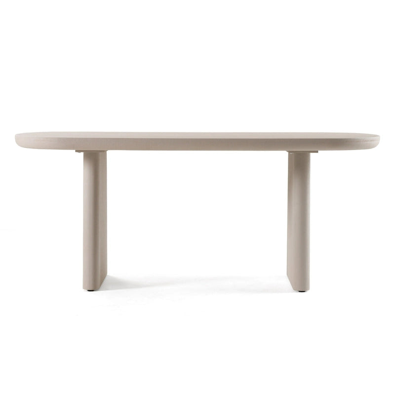 Grey Faux Cement Oval Dining Table with Double Pedestal Base