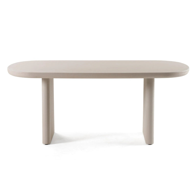 Grey Faux Cement Oval Dining Table with Double Pedestal Base