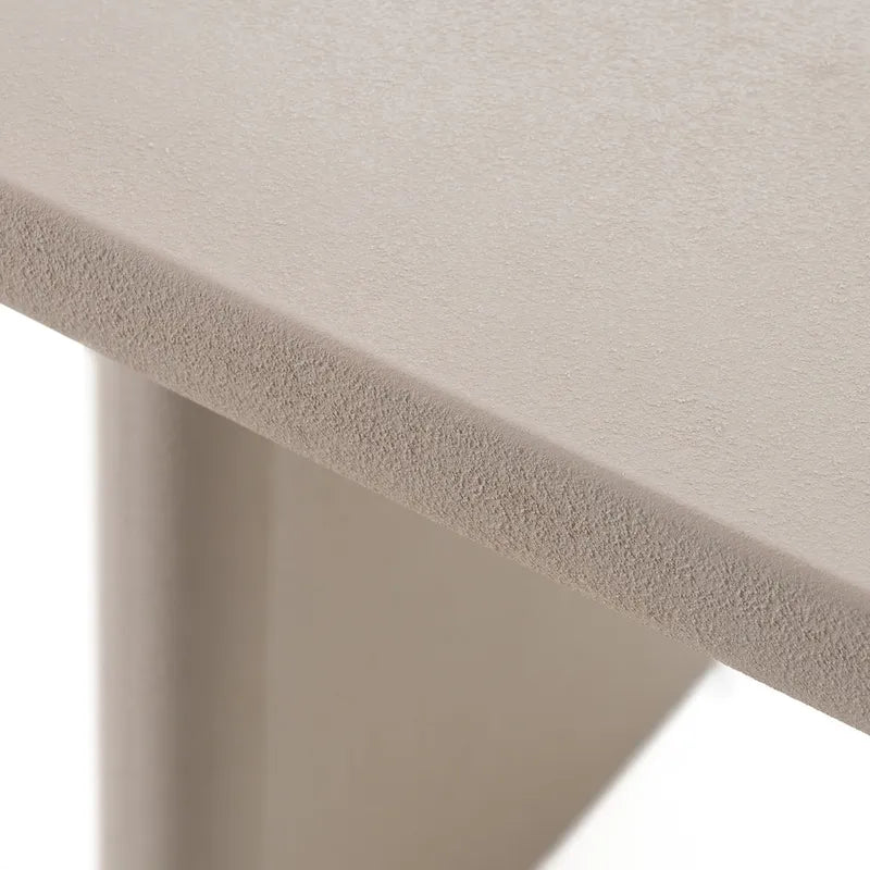 Grey Faux Cement Oval Dining Table with Double Pedestal Base