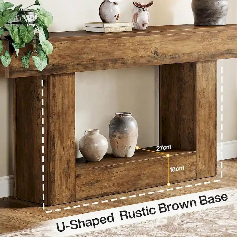 Farmhouse Two-Tone Console Table with Lower Shelf - 63" Wide Narrow Entryway & Sofa Table
