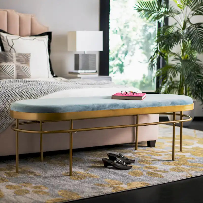 Banc ovale de luxe en velours avec pieds en métal doré