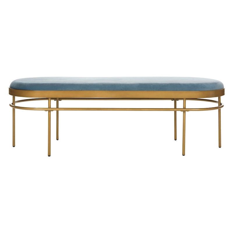 Luxury Velvet Oval Bench with Gold Metal Legs
