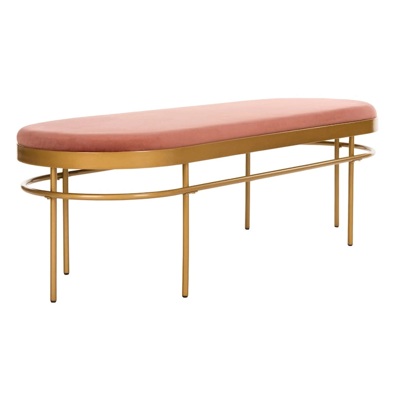Banc ovale de luxe en velours avec pieds en métal doré