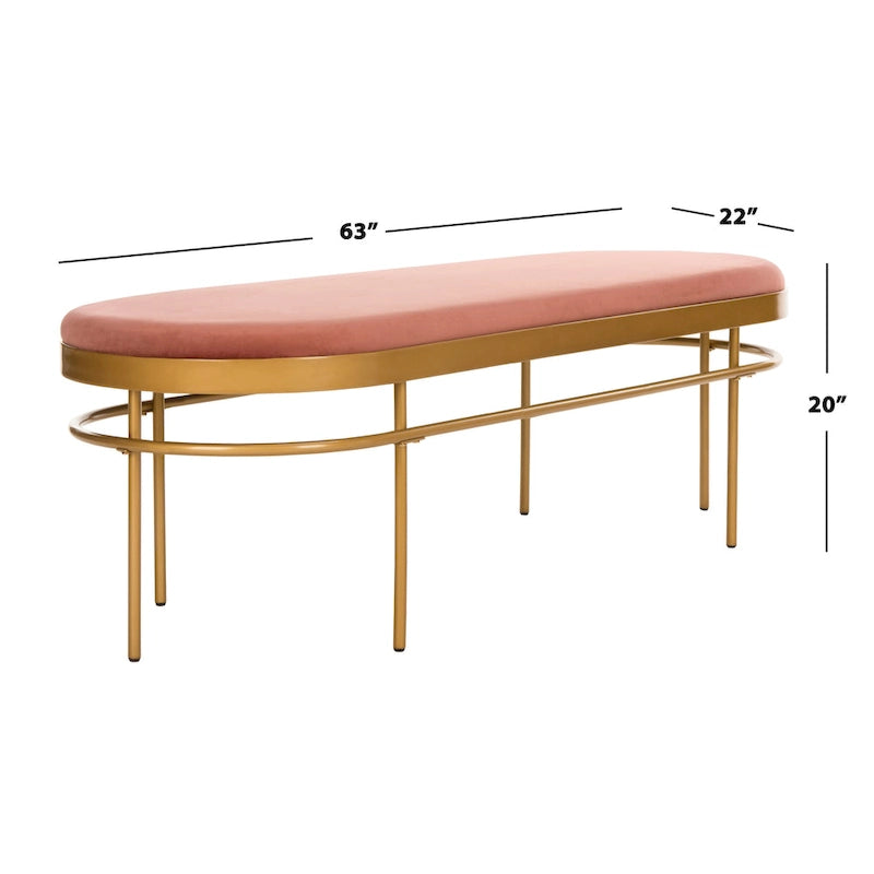 Banc ovale de luxe en velours avec pieds en métal doré