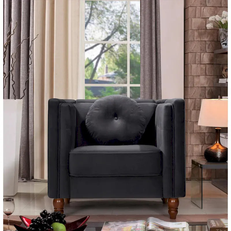 Chesterfield Button-Tufted Accent Chair in Crushed Velvet with Tapered Wood Legs