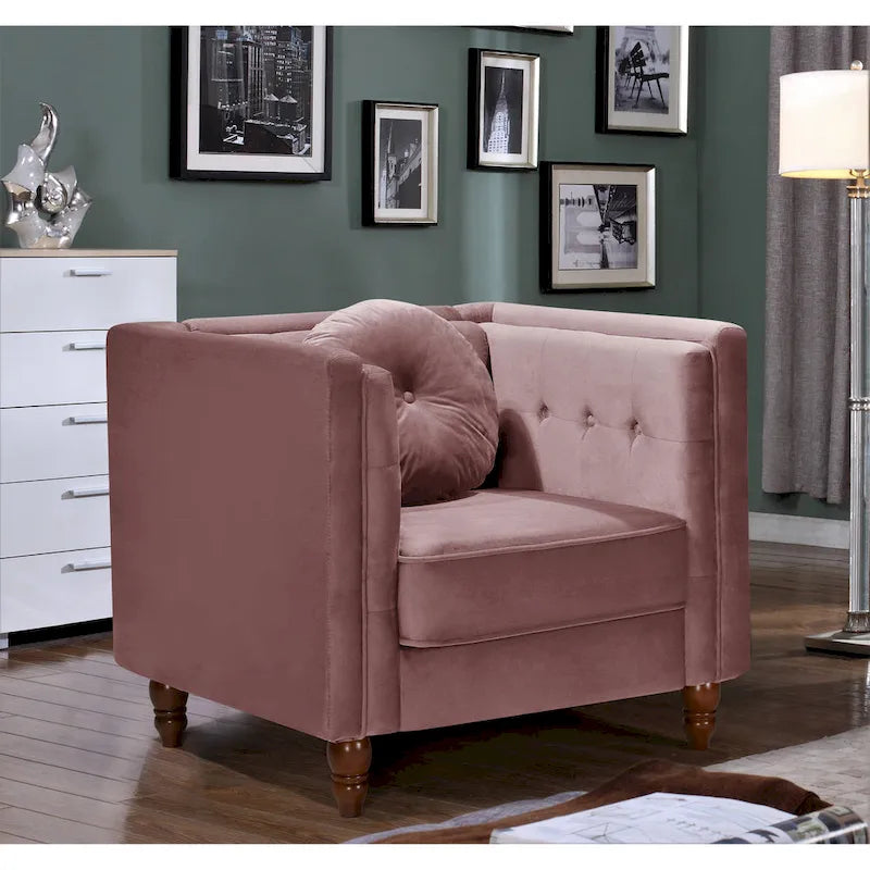 Fotel akcentowy Chesterfield z pikowaniem guzikowym, z weluru crush i zwężanymi drewnianymi nogami