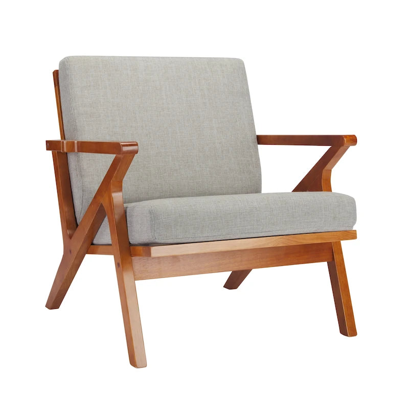 Fabric Accent Armchair with Rubberwood Frame & Removable Cushions - Living Room & Bedroom Chair