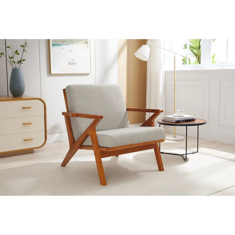 Stoff-Sessel mit Akzenten, Kautschukholzgestell und abnehmbaren Kissen - Stuhl für Wohn- und Schlafzimmer