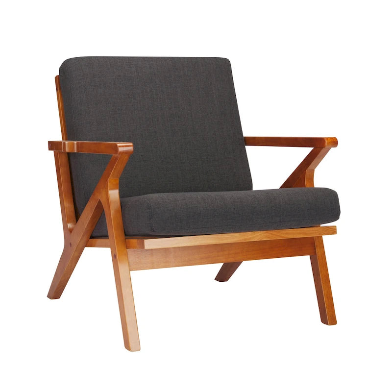 Fabric Accent Armchair with Rubberwood Frame & Removable Cushions - Living Room & Bedroom Chair