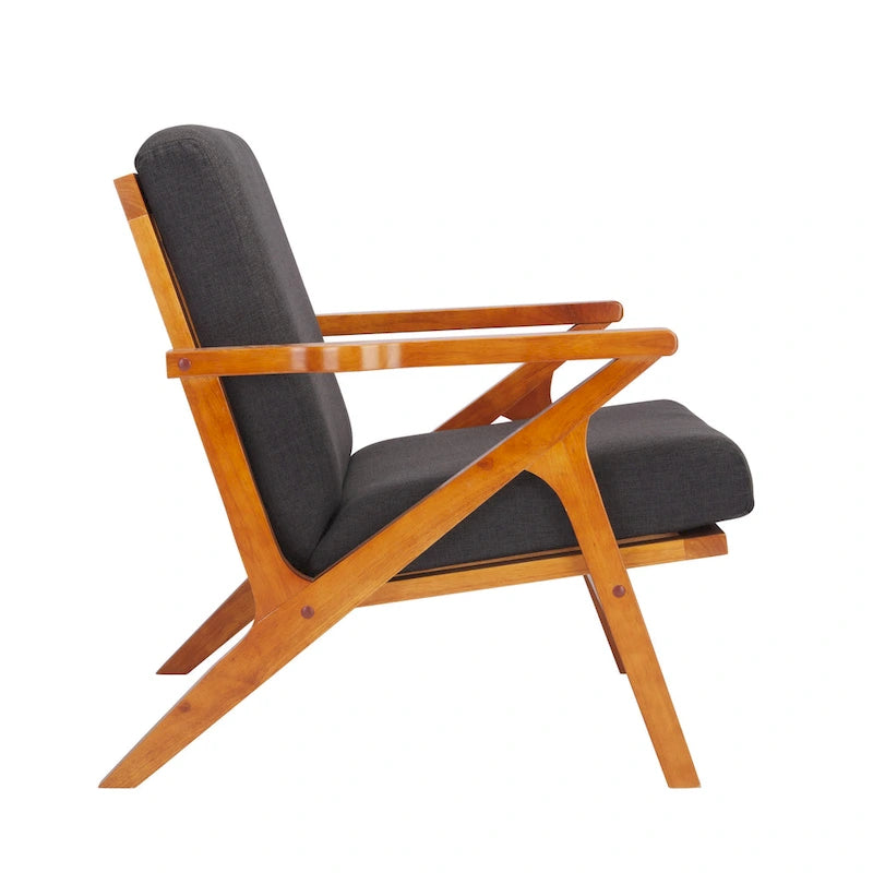 Fabric Accent Armchair with Rubberwood Frame & Removable Cushions - Living Room & Bedroom Chair