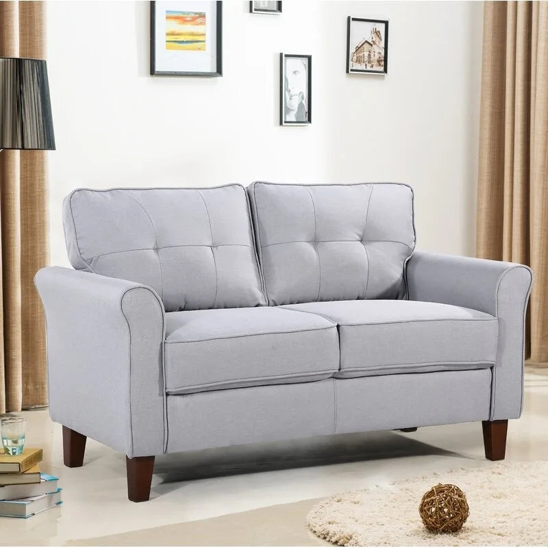 54.5" Linen Flared Arm Loveseat with Tufted Back Cushion