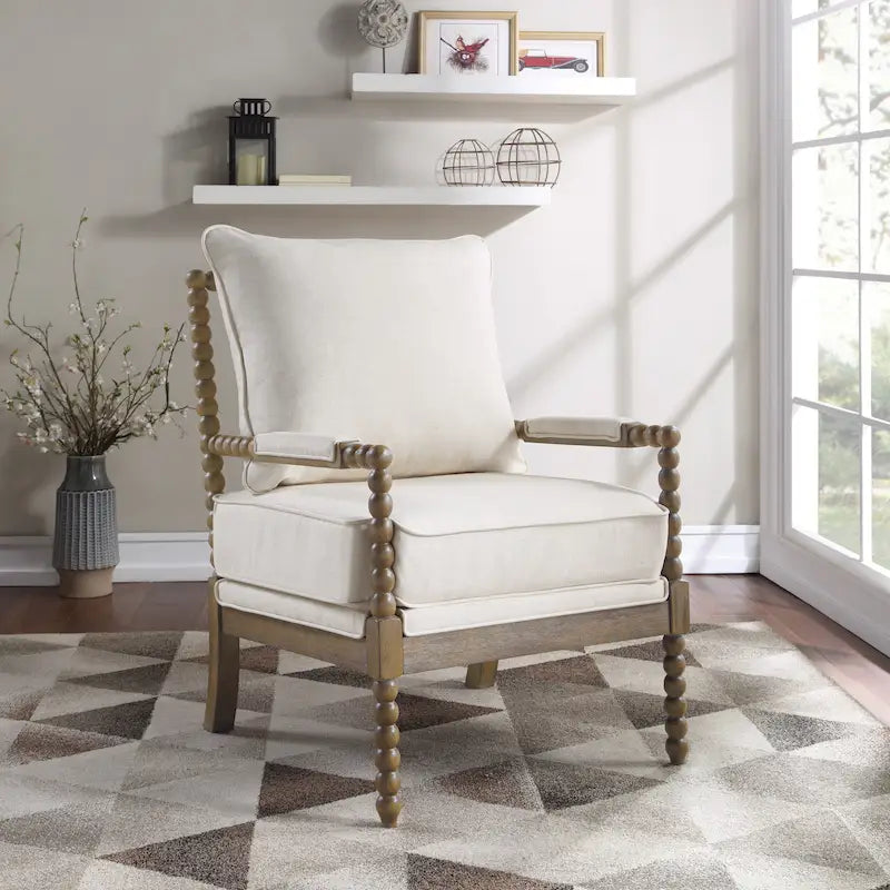 Spindle Wood Frame Accent Chair with Coil Spring Cushion - Upholstered Armchair