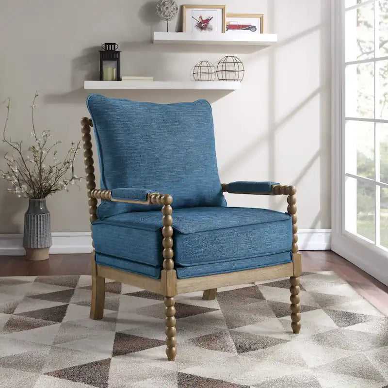 Spindle Wood Frame Accent Chair with Coil Spring Cushion - Upholstered Armchair
