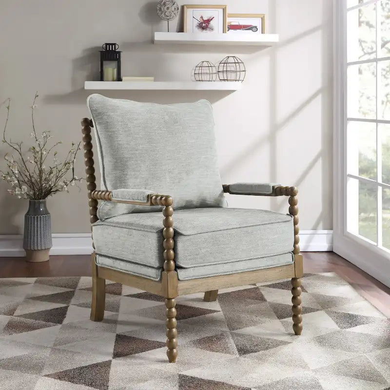 Spindle Wood Frame Accent Chair with Coil Spring Cushion - Upholstered Armchair