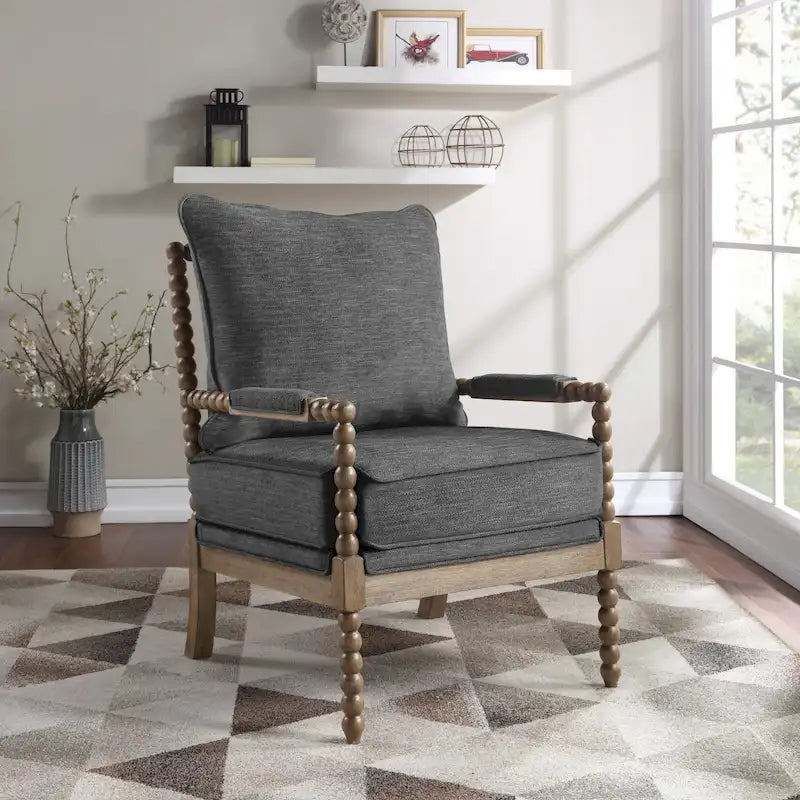 Spindle Wood Frame Accent Chair with Coil Spring Cushion - Upholstered Armchair