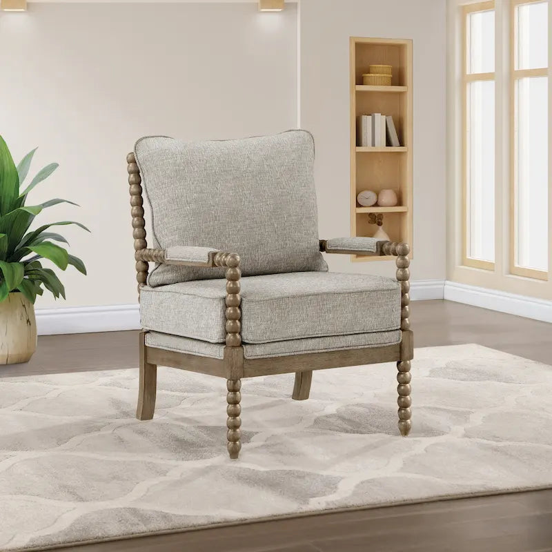 Spindle Wood Frame Accent Chair with Coil Spring Cushion - Upholstered Armchair