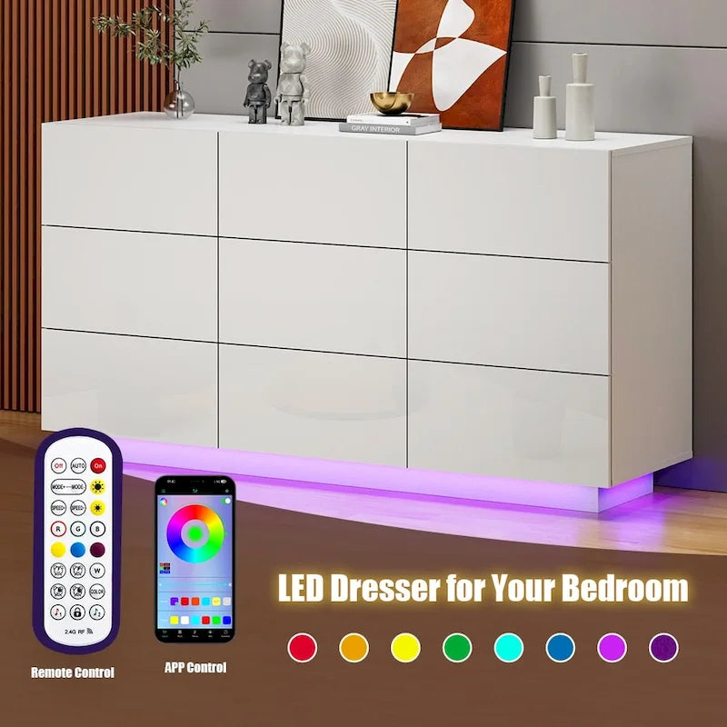 9-Drawer Storage Dresser with LED Underlight