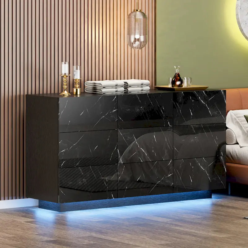 9-Drawer Storage Dresser with LED Underlight