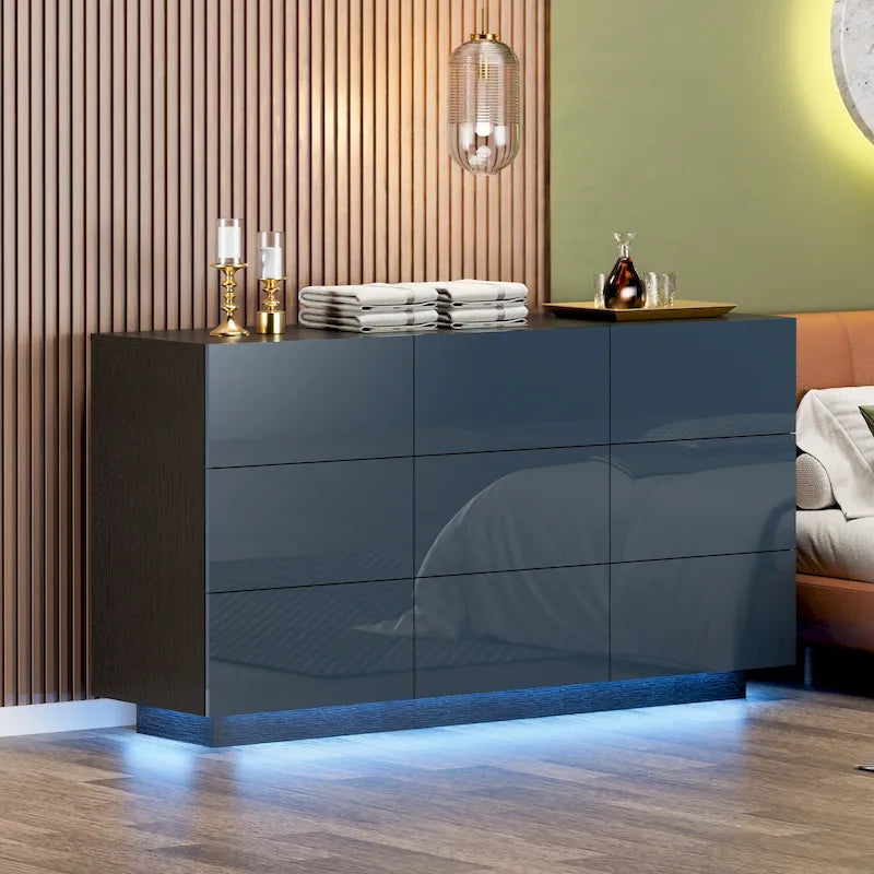 9-Drawer Storage Dresser with LED Underlight