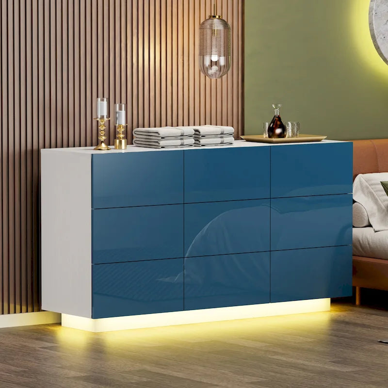 9-Drawer Storage Dresser with LED Underlight
