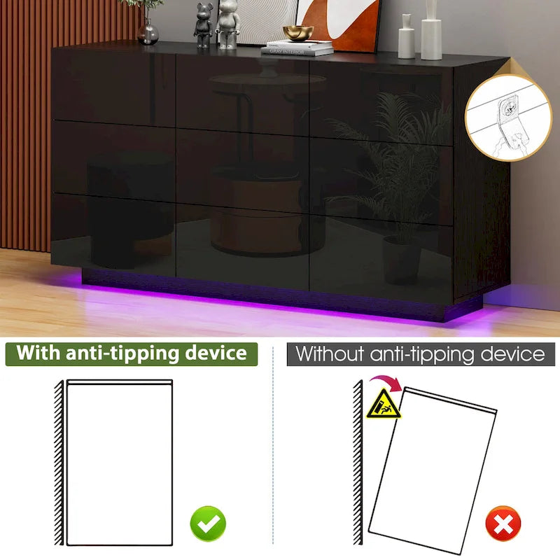 9-Drawer Storage Dresser with LED Underlight