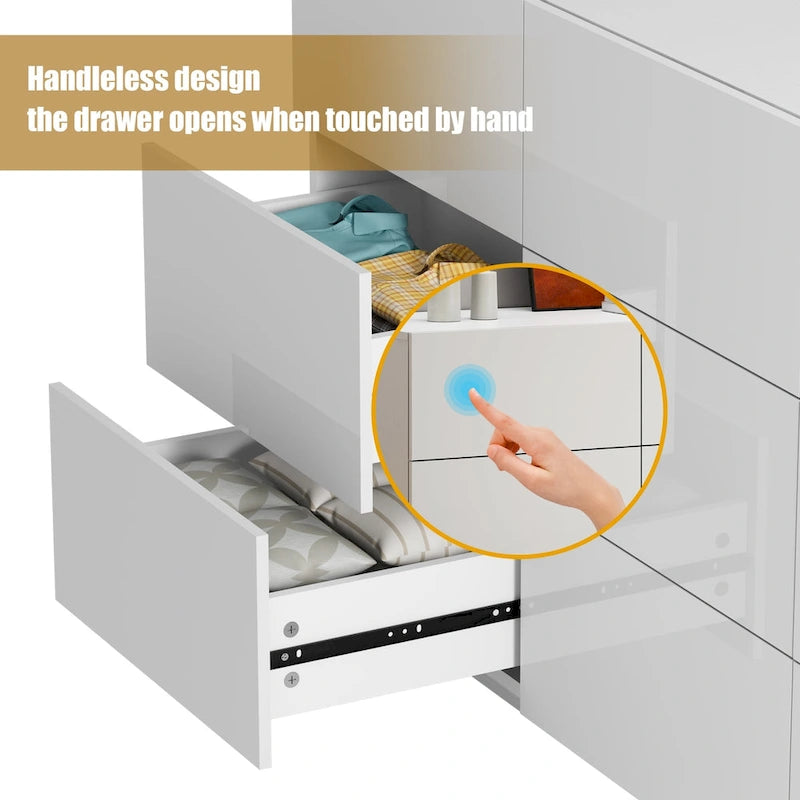 Commode de rangement à 9 tiroirs avec éclairage LED inférieur