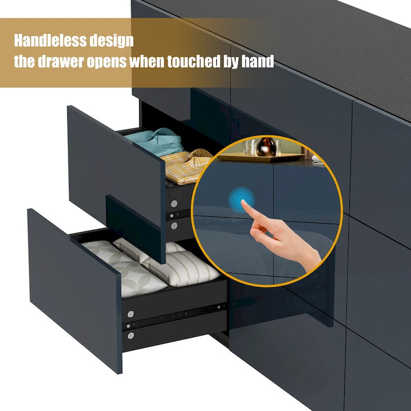 Commode de rangement à 9 tiroirs avec éclairage LED inférieur