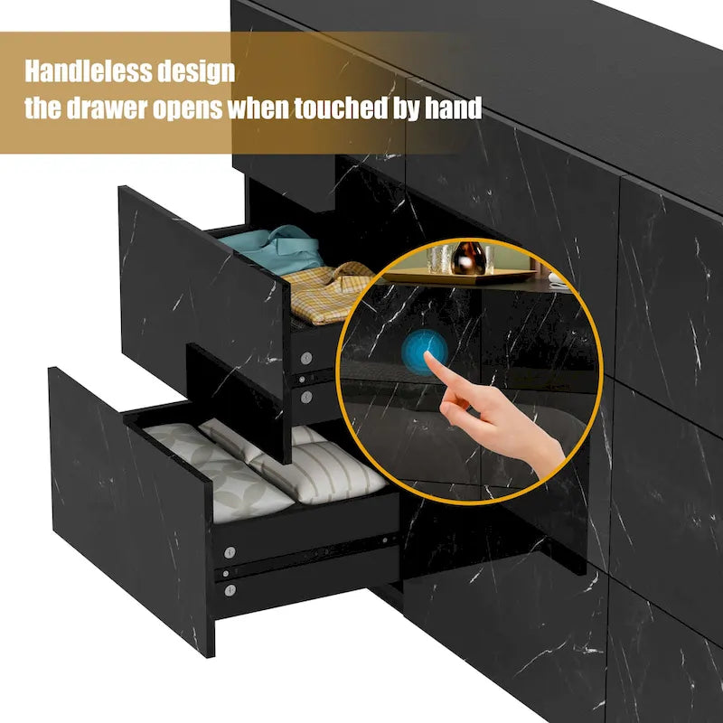 Commode de rangement à 9 tiroirs avec éclairage LED inférieur