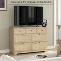 Boho 7-Drawer Dresser with Hand-Woven Natural Rattan Front & MDF Frame