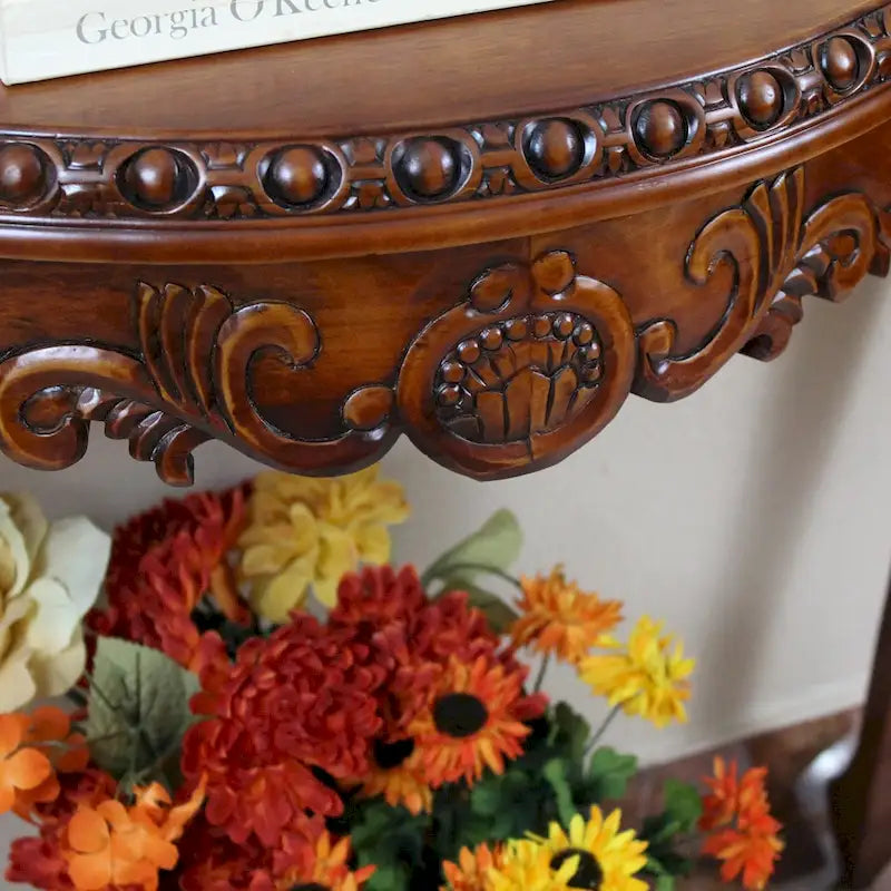 Hand-Carved Hardwood Console Table in Walnut Finish