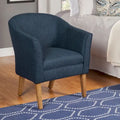 Fauteuil d'appoint bleu marine en tissu texturé épais, avec pieds finition bois flotté - style moderne du milieu du siècle