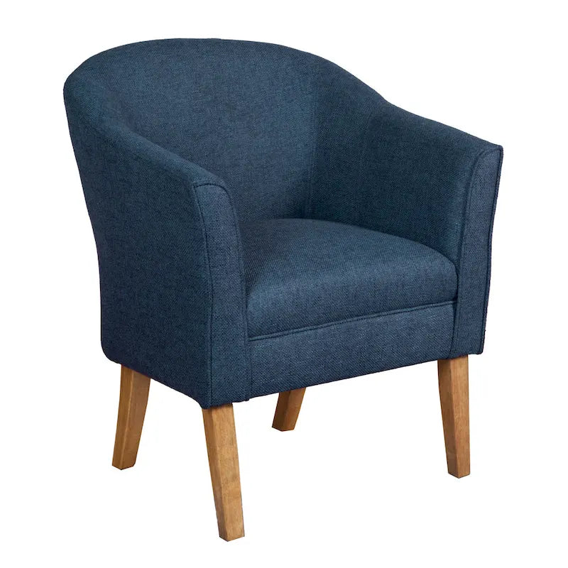 Fauteuil d'appoint bleu marine en tissu texturé épais, avec pieds finition bois flotté - style moderne du milieu du siècle
