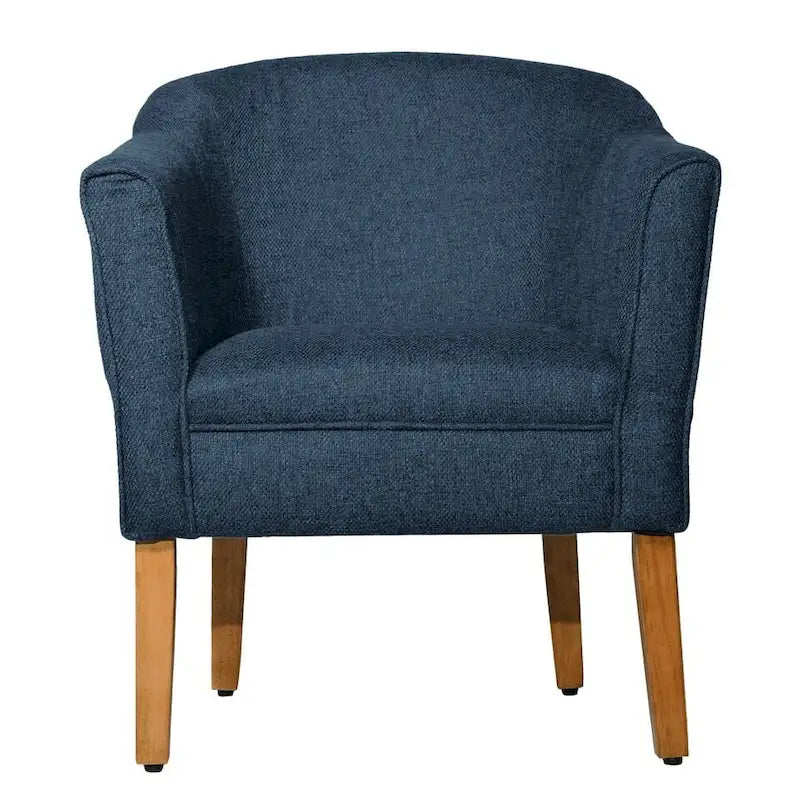 Fauteuil d'appoint bleu marine en tissu texturé épais, avec pieds finition bois flotté - style moderne du milieu du siècle