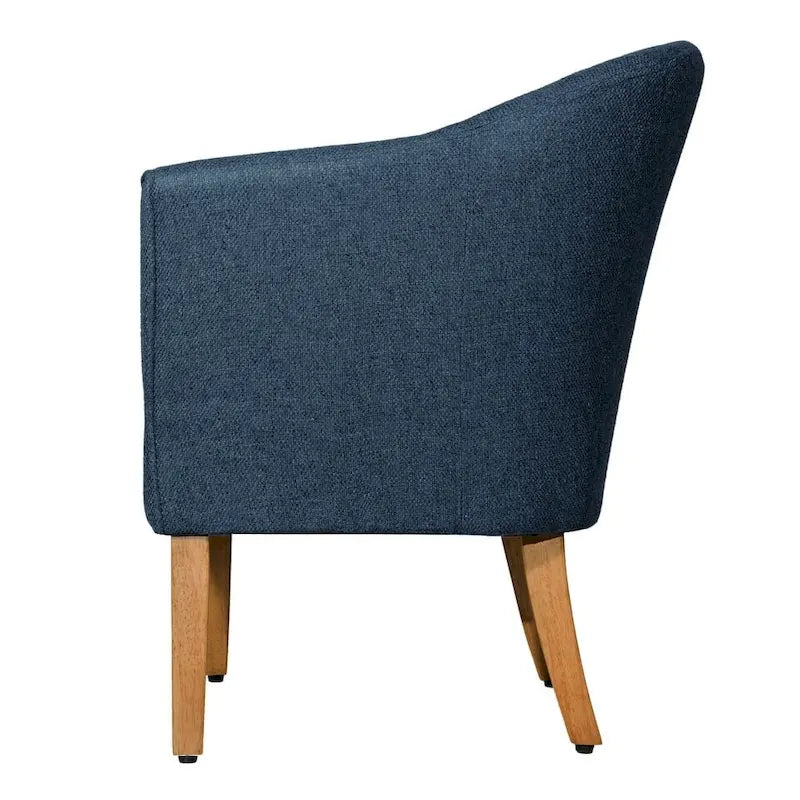 Fauteuil d'appoint bleu marine en tissu texturé épais, avec pieds finition bois flotté - style moderne du milieu du siècle