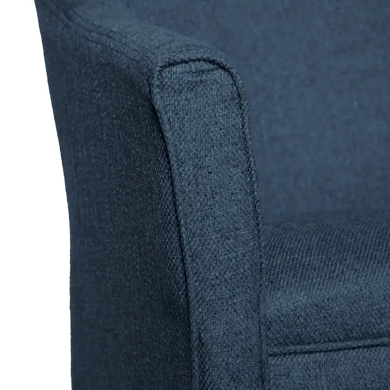 Fauteuil d'appoint bleu marine en tissu texturé épais, avec pieds finition bois flotté - style moderne du milieu du siècle