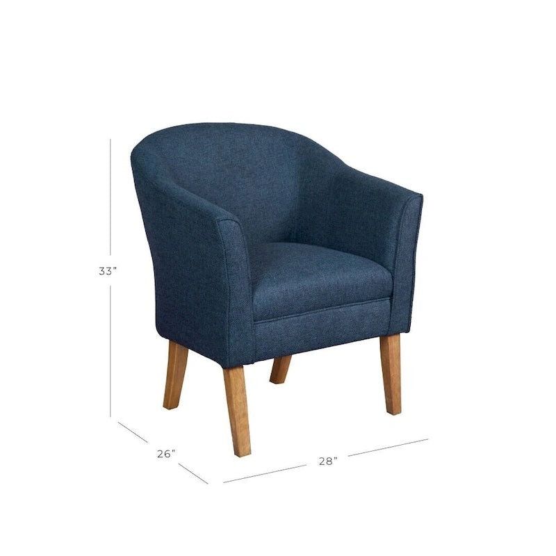 Fauteuil d'appoint bleu marine en tissu texturé épais, avec pieds finition bois flotté - style moderne du milieu du siècle