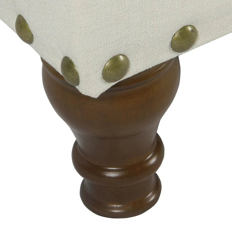 Tufted Linen-Look Storage Bench with Nailhead Trim & Walnut Wood Legs - 42" Wide
