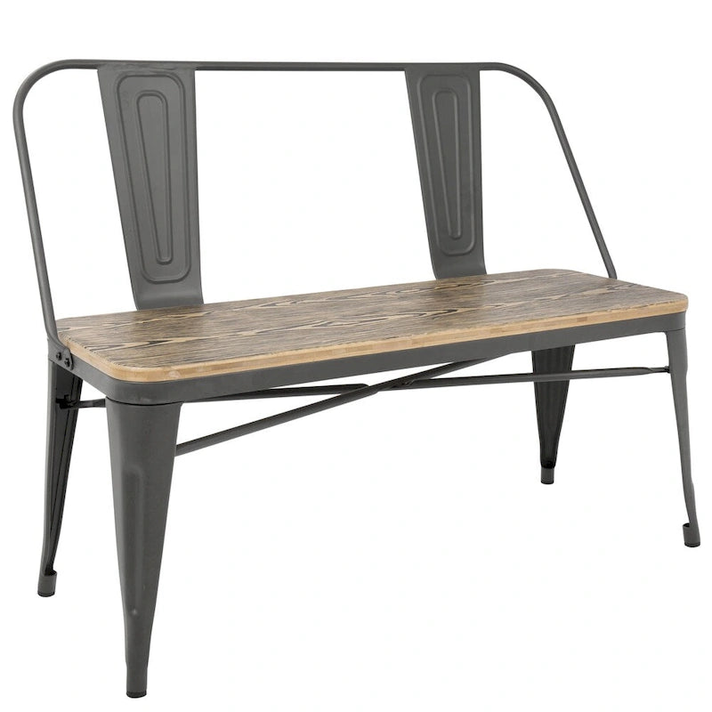 Industrial Metal & Bamboo Wood Bench for Dining or Entryway