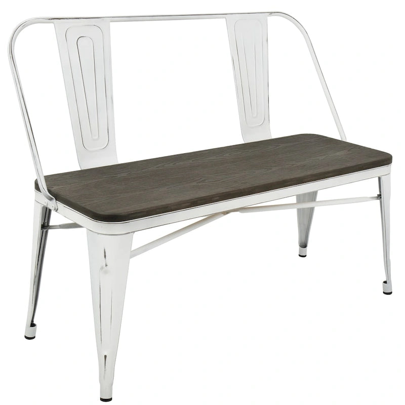 Industrial Metal & Bamboo Wood Bench for Dining or Entryway