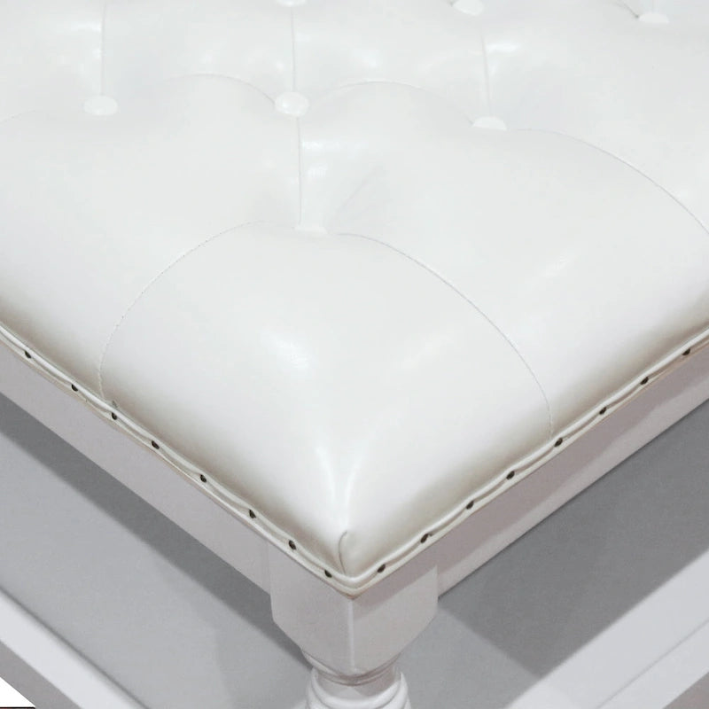 34" Square Tufted Ottoman with Lower Shelf and Nailhead Trim