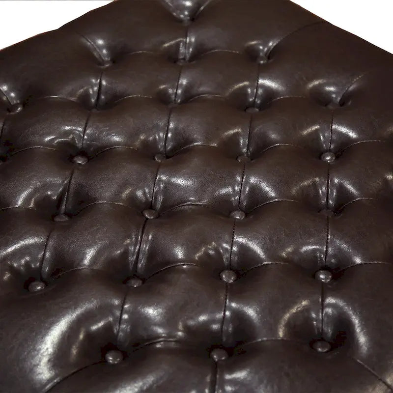 34" Square Tufted Ottoman with Lower Shelf and Nailhead Trim