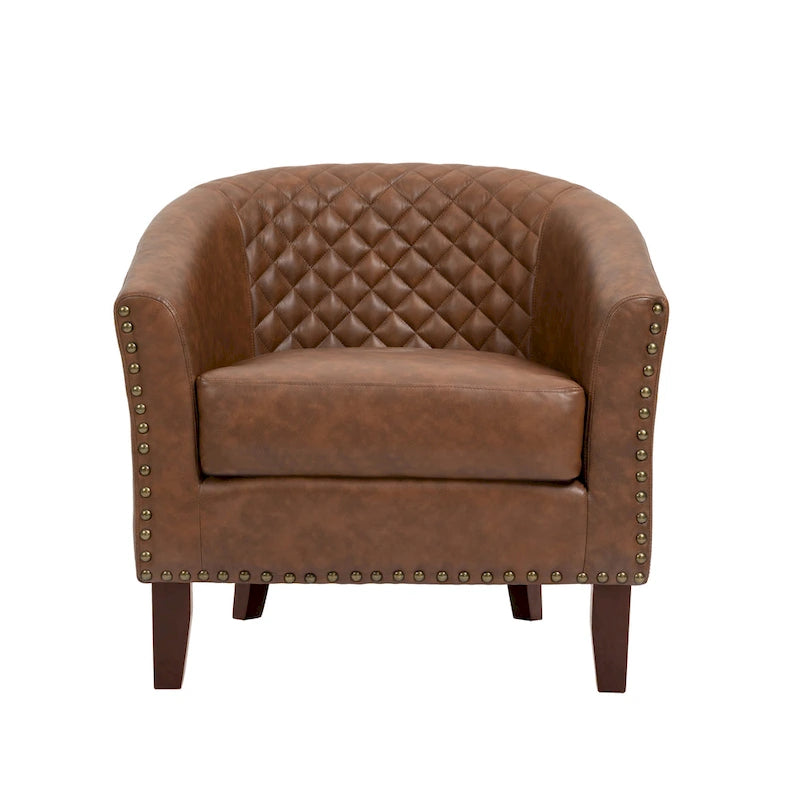 Tufted Faux Leather Accent Armchair with Nailhead Trim