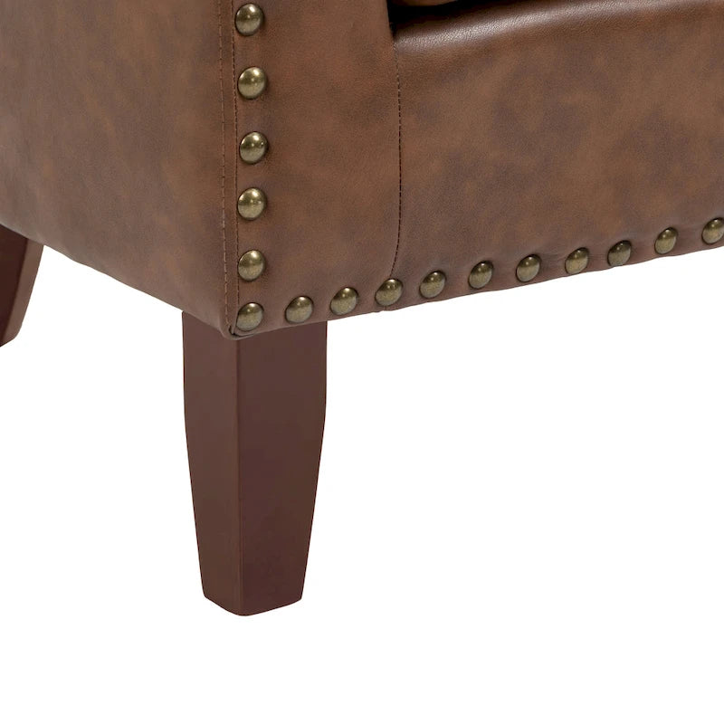 Tufted Faux Leather Accent Armchair with Nailhead Trim