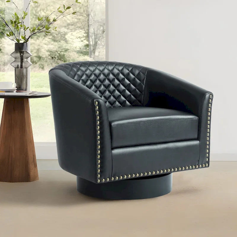 Tufted Faux Leather Accent Armchair with Nailhead Trim