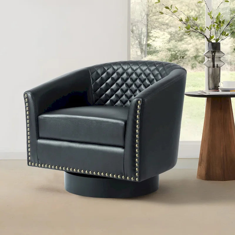 Tufted Faux Leather Accent Armchair with Nailhead Trim