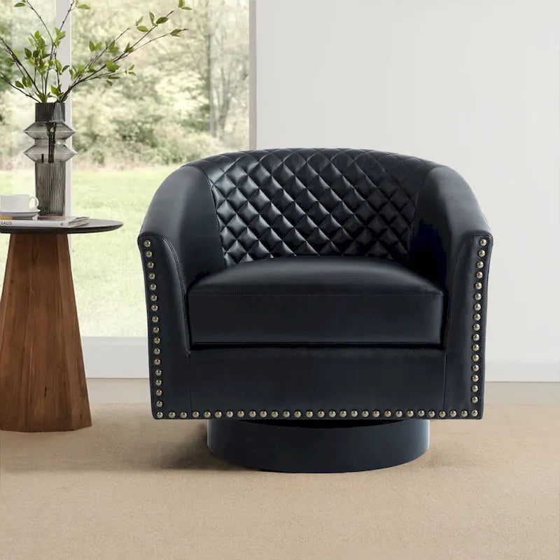 Tufted Faux Leather Accent Armchair with Nailhead Trim