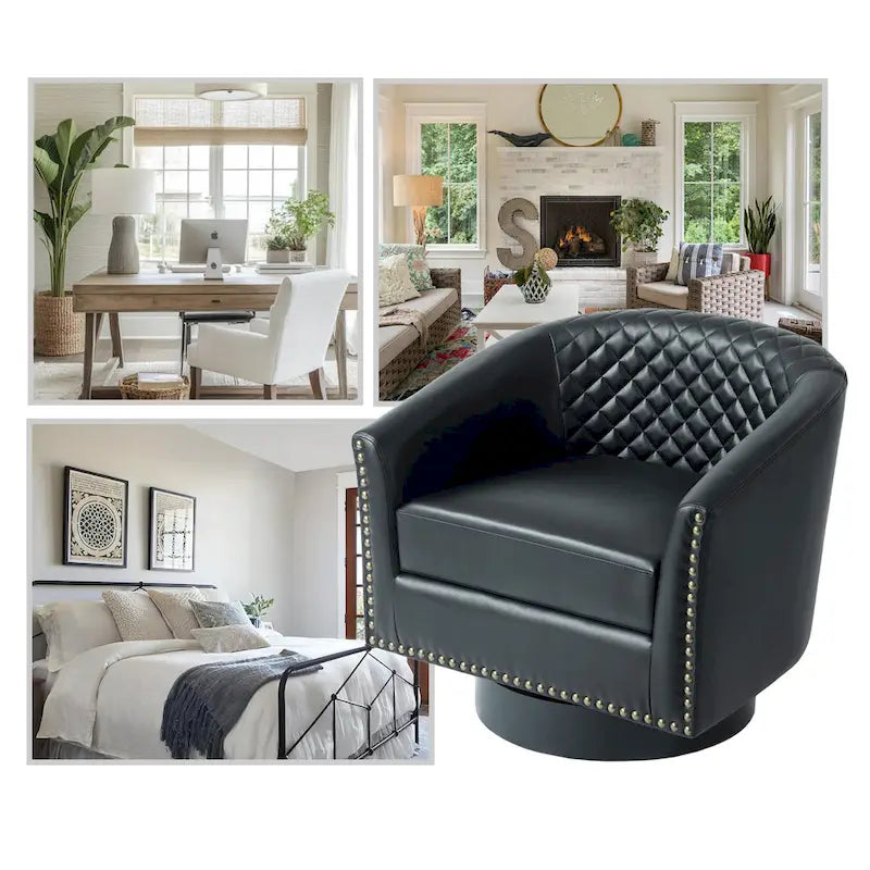 Tufted Faux Leather Accent Armchair with Nailhead Trim