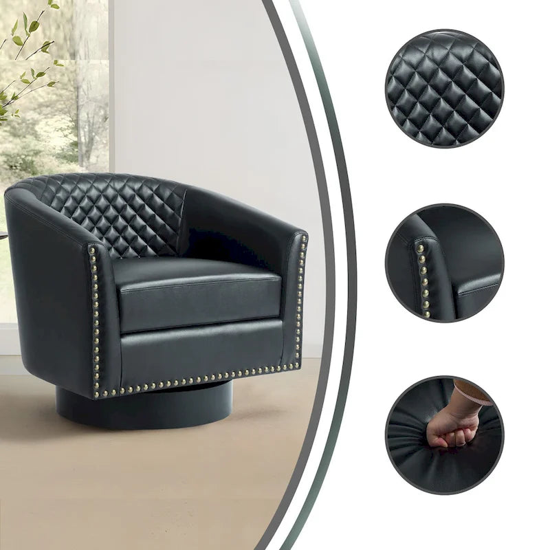 Tufted Faux Leather Accent Armchair with Nailhead Trim