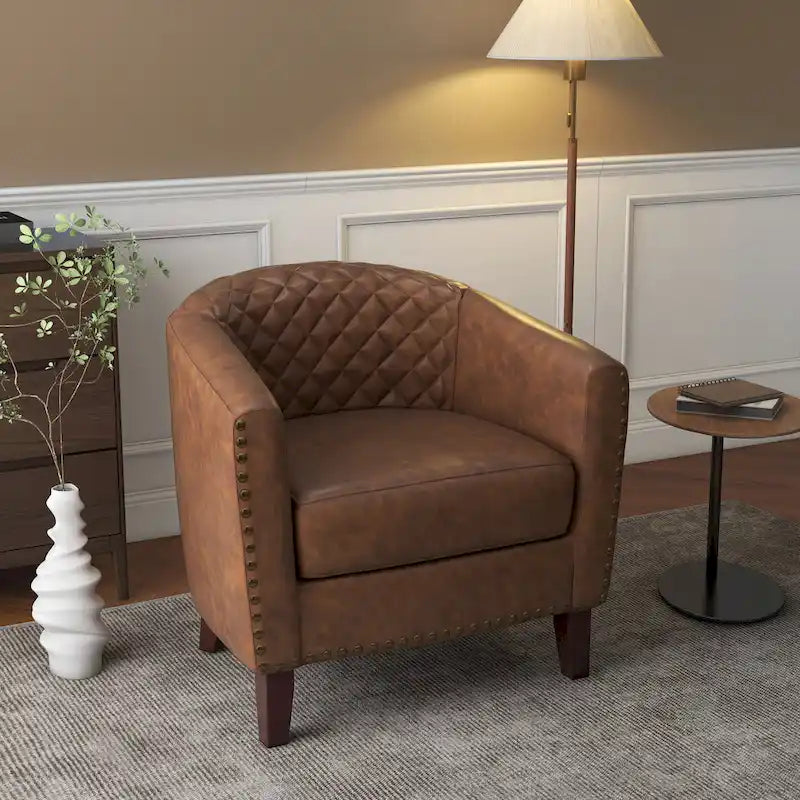Tufted Faux Leather Accent Armchair with Nailhead Trim