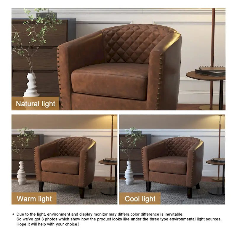 Tufted Faux Leather Accent Armchair with Nailhead Trim